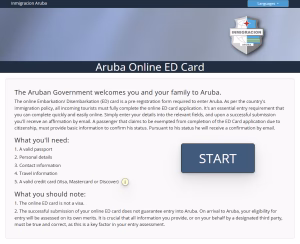 Complete the Aruba ED Card entry form before departure.
